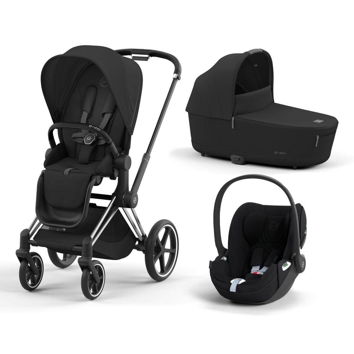 Trio Cybex e-Priam Chrome Black Sepia Black, Cot Lux Sepia Black, Cloud T i-Size Sepia Black Plus